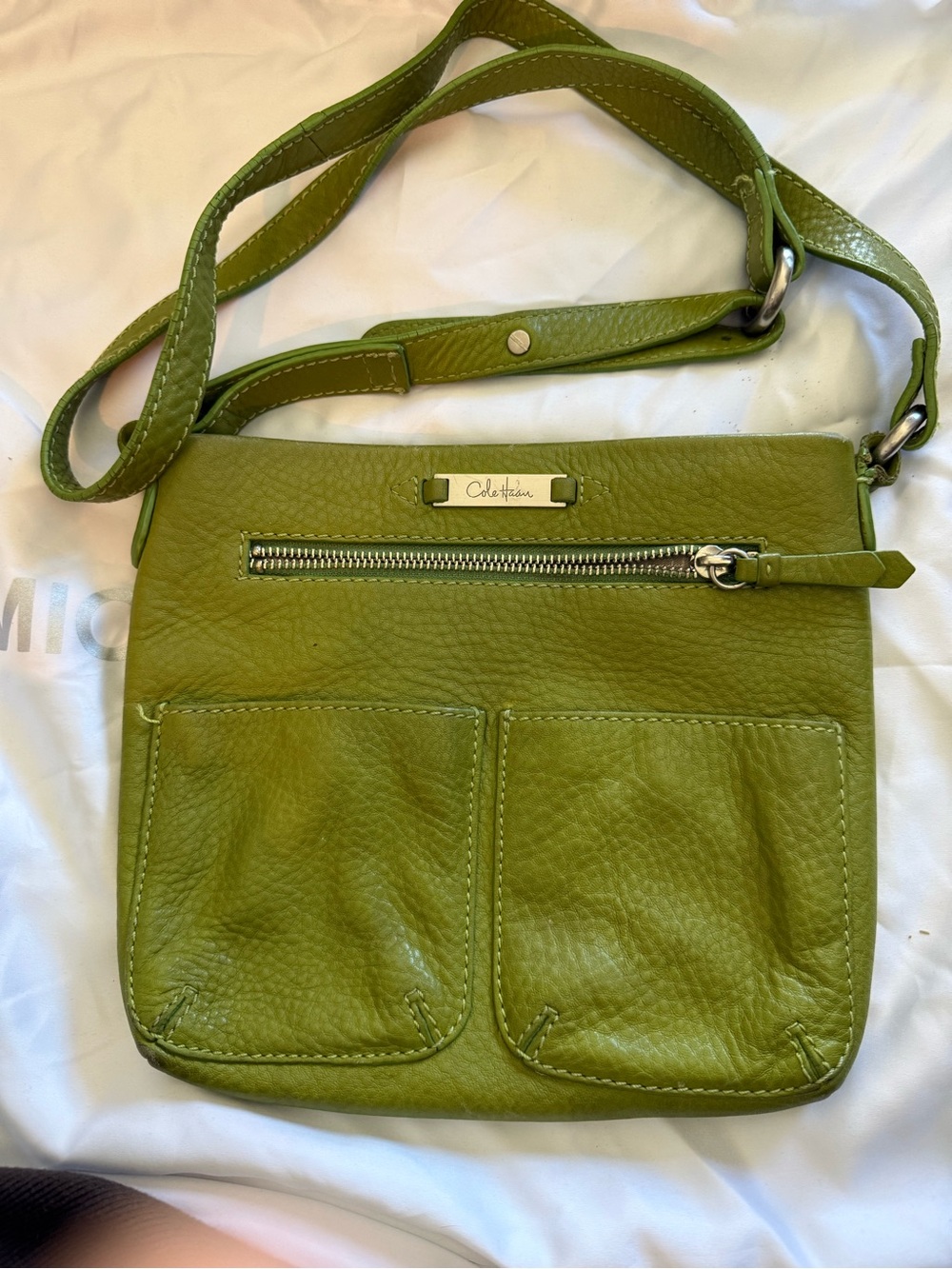 Cole Haan Olive Green Pebbled Leather Crossbody Bag